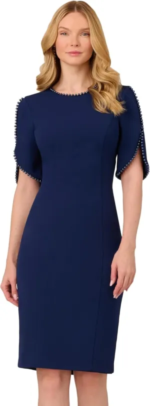 Adrianna Papell Women's Knit Crepe Pearl Midi Dress
