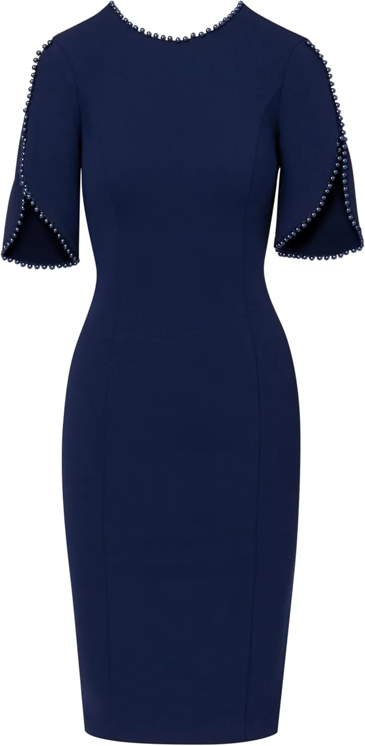 Adrianna Papell Women's Knit Crepe Pearl Midi Dress
