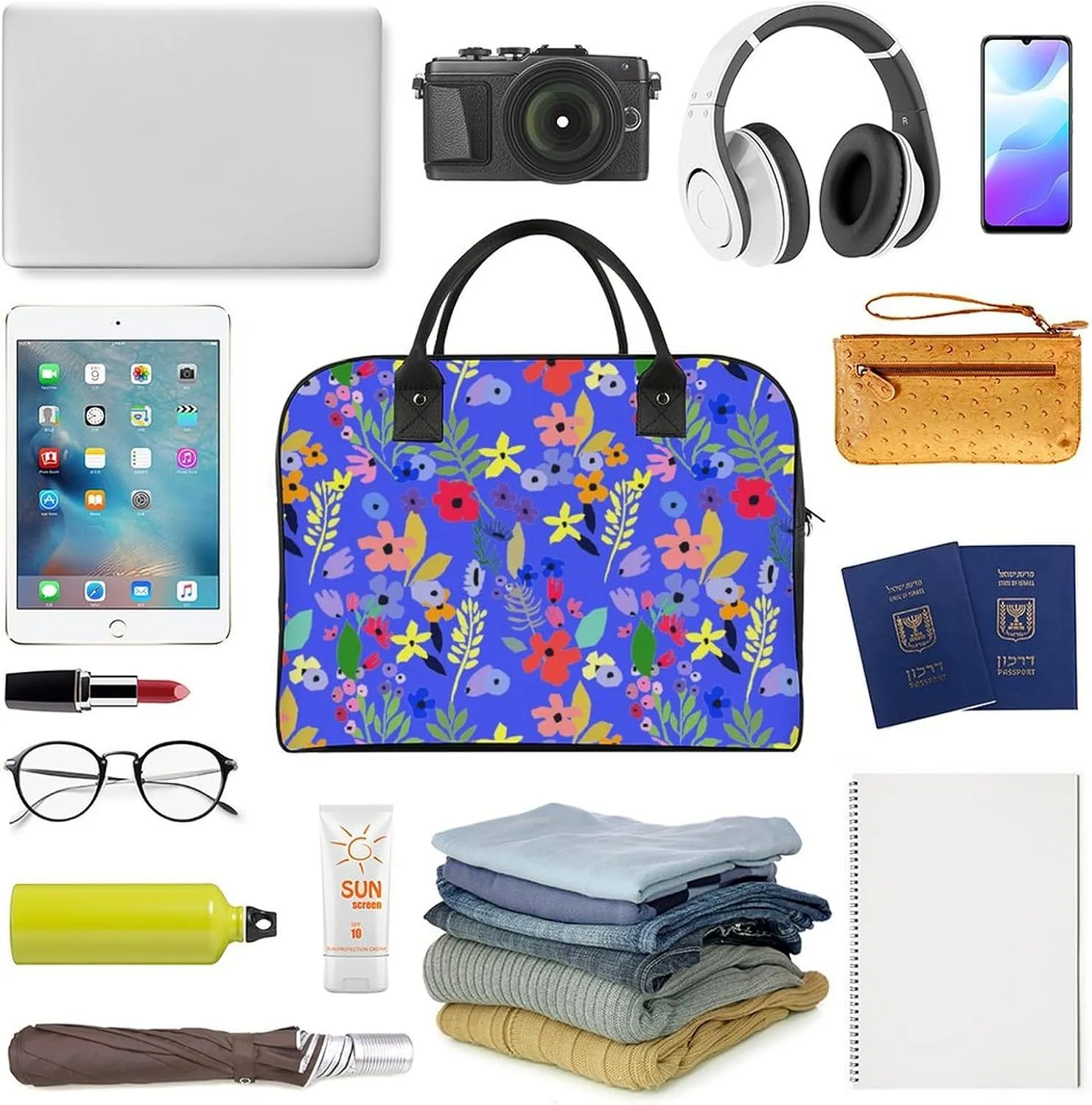 Adult Shoulder Nylon Colorful Floral Retro Handbag for Business Trip 13" X 19" X 8"
