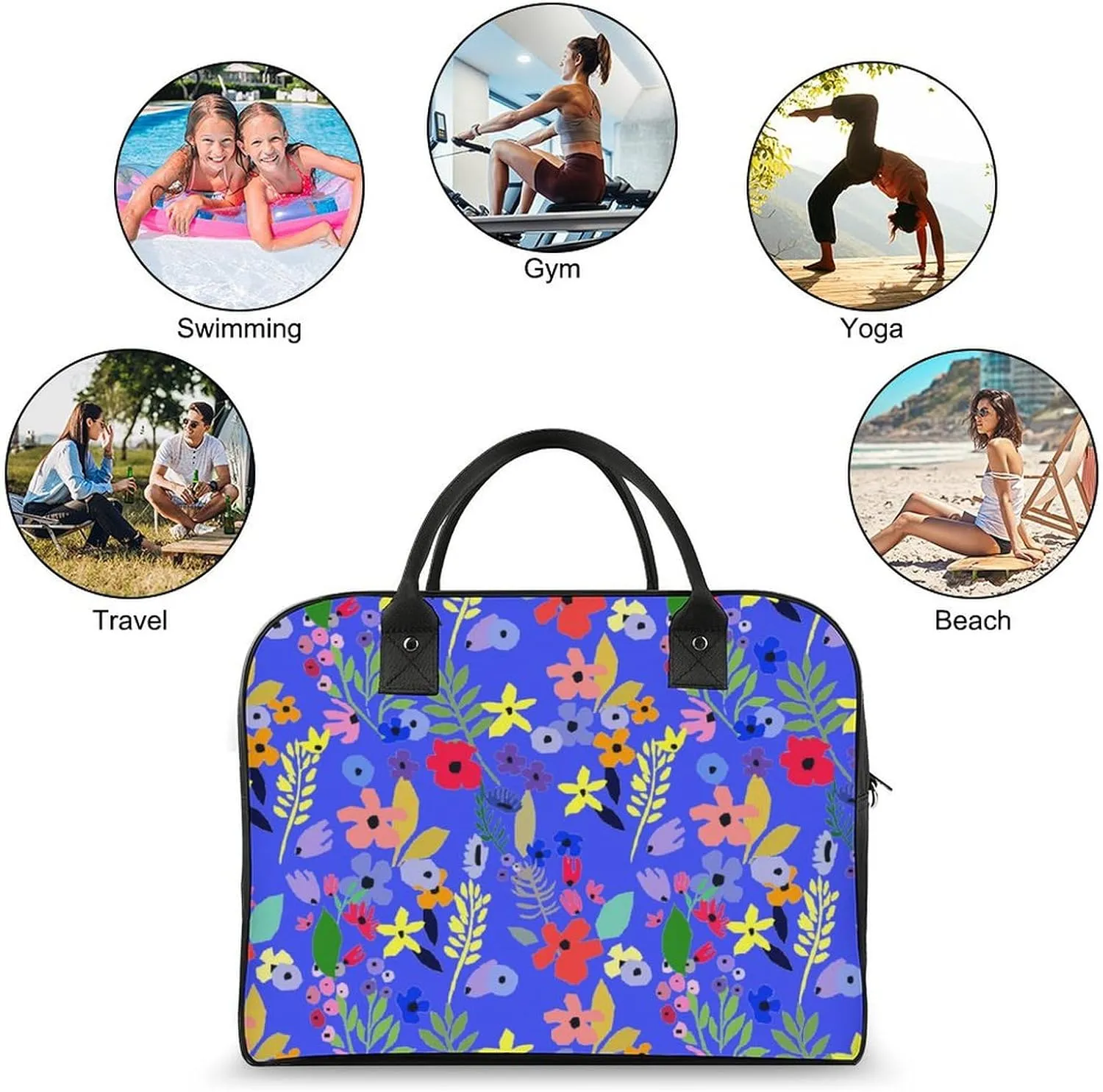 Adult Shoulder Nylon Colorful Floral Retro Handbag for Business Trip 13" X 19" X 8"