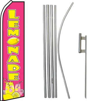 AES Lemonade Pink/Yellow Swooper Super Flag & 16ft Flagpole Kit/Ground Spike