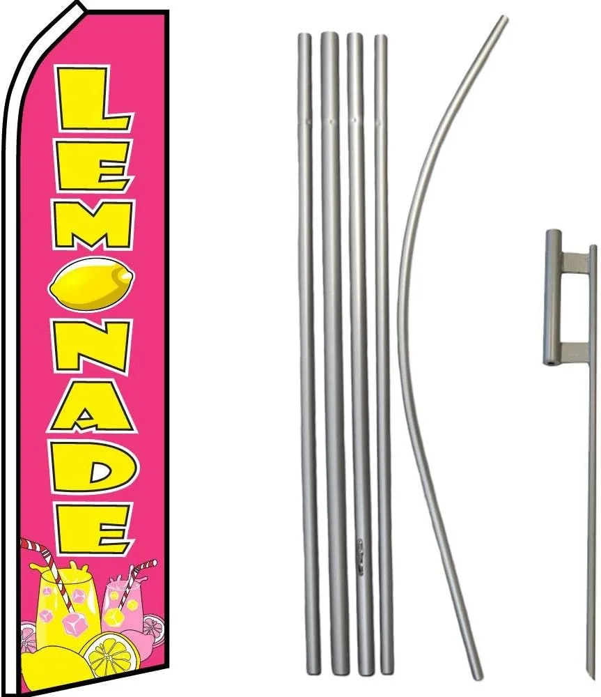 AES Lemonade Pink/Yellow Swooper Super Flag & 16ft Flagpole Kit/Ground Spike