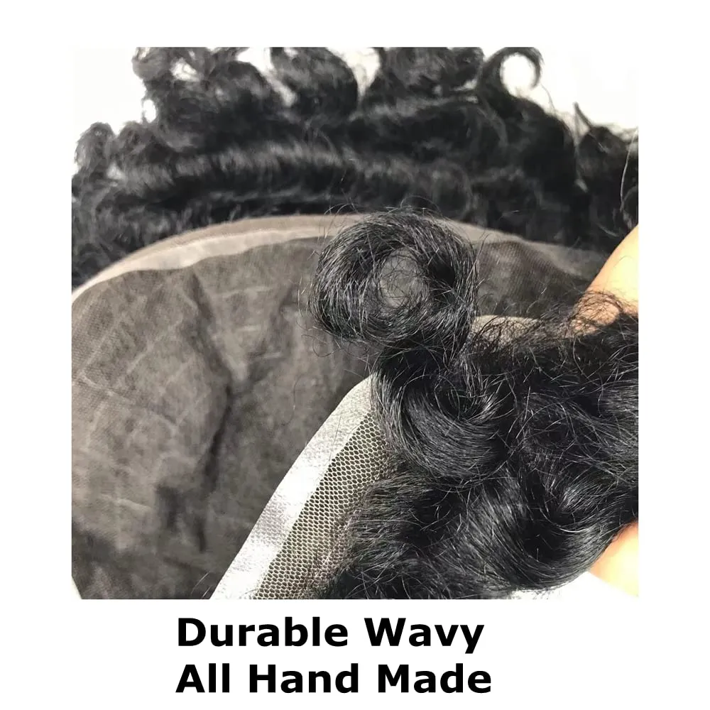 Afro Toupee for Black Mens Toupee Hairpiece 8X10 Inch Full Lace African American Men Weave Units Human Hair Replacement System(16MM Wavy, 1# Jet Black)