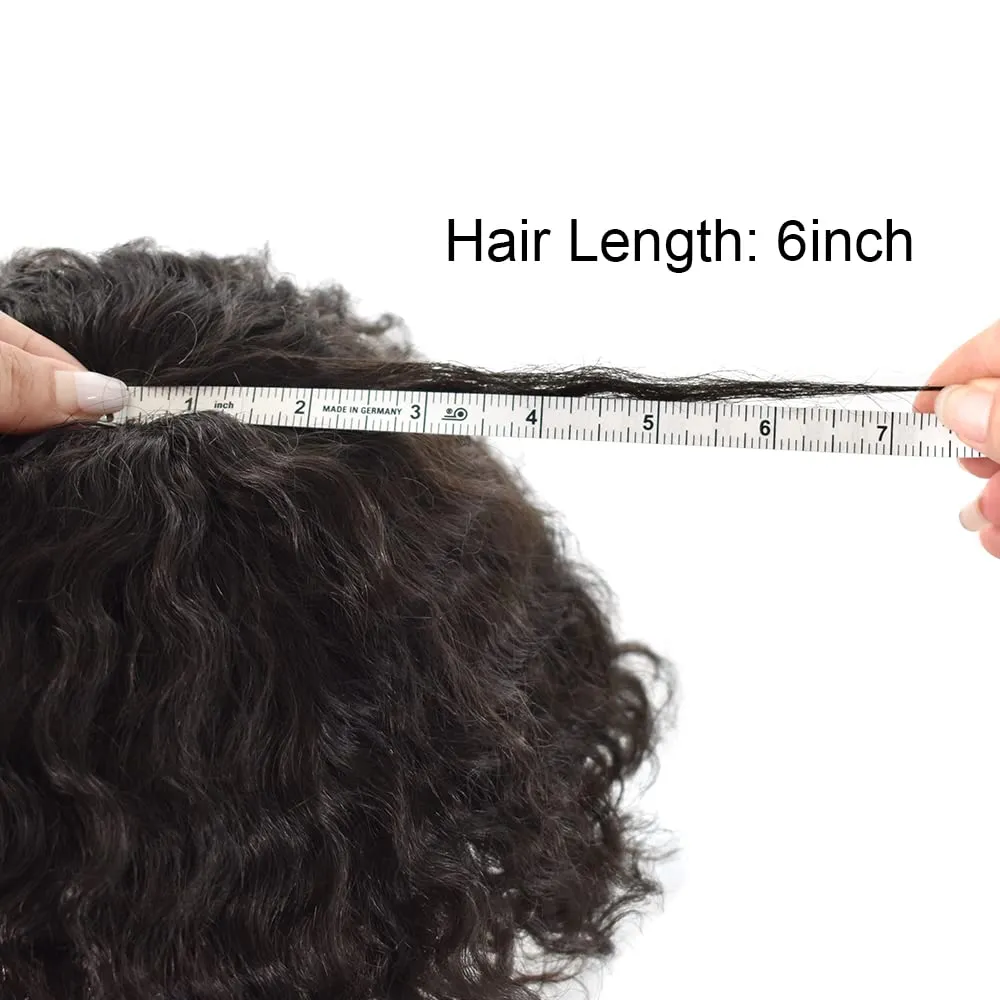 Afro Toupee for Black Mens Toupee Hairpiece 8X10 Inch Full Lace African American Men Weave Units Human Hair Replacement System(16MM Wavy, 1# Jet Black)