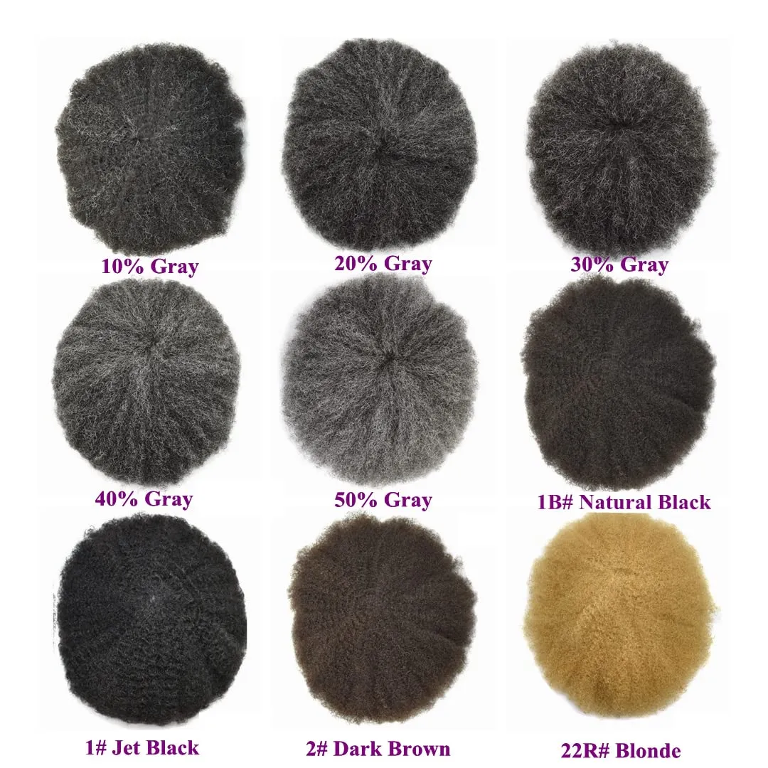 Afro Toupee for Black Mens Toupee Hairpiece 8X10 Inch Full Lace African American Men Weave Units Human Hair Replacement System(16MM Wavy, 1# Jet Black)
