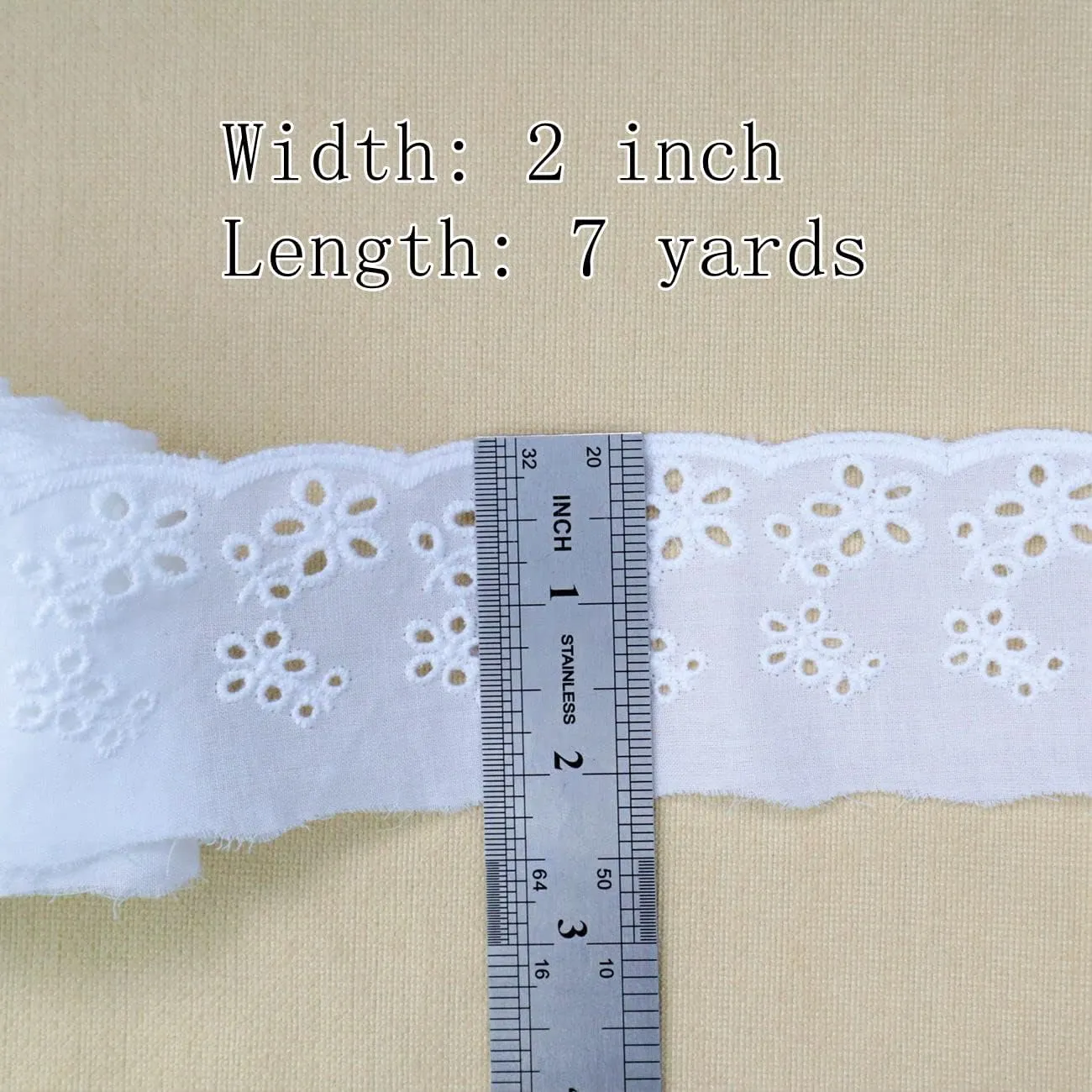 AIETSYEI Cotton Lace Trim White Lace Ribbon Eyelet Lace Embroidery Ruffle Lace Trim for Dresses, Baby Clothes, Bag, Pets Clothes (7 Yards, White)