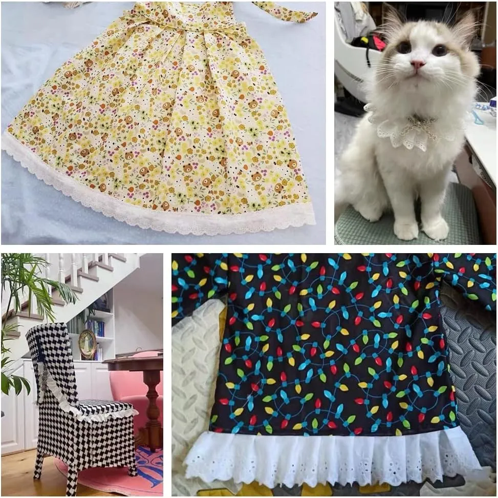 AIETSYEI Cotton Lace Trim White Lace Ribbon Eyelet Lace Embroidery Ruffle Lace Trim for Dresses, Baby Clothes, Bag, Pets Clothes (7 Yards, White)