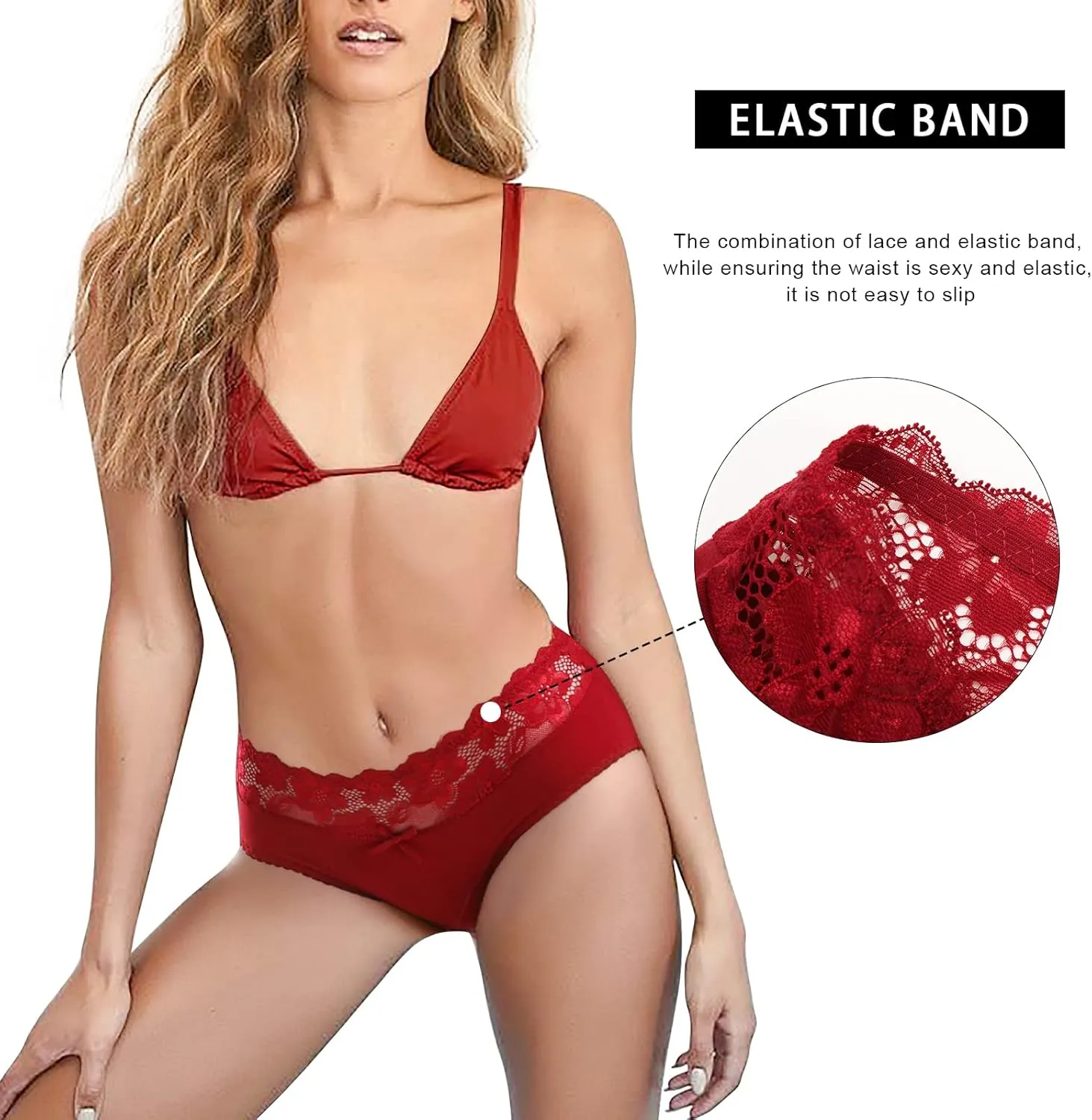 Aijolen Cotton Underwear for Women Bikini Panties Sexy Breathable Hipster with Lace Waist Multipack