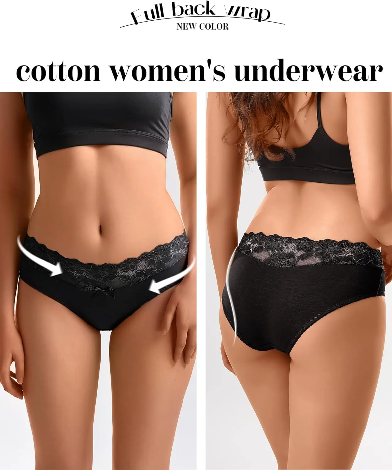 Aijolen Cotton Underwear for Women Bikini Panties Sexy Breathable Hipster with Lace Waist Multipack