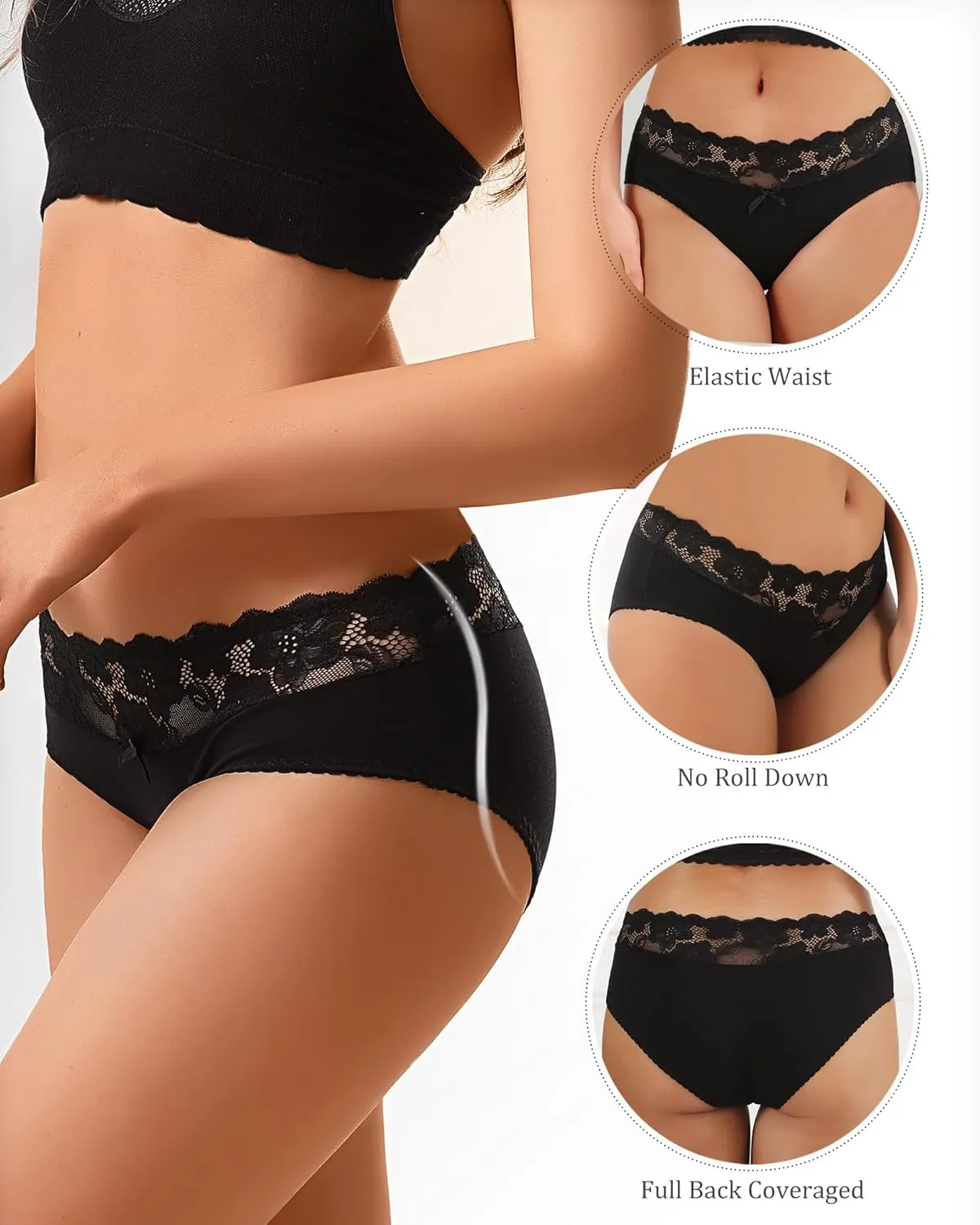 Aijolen Cotton Underwear for Women Bikini Panties Sexy Breathable Hipster with Lace Waist Multipack