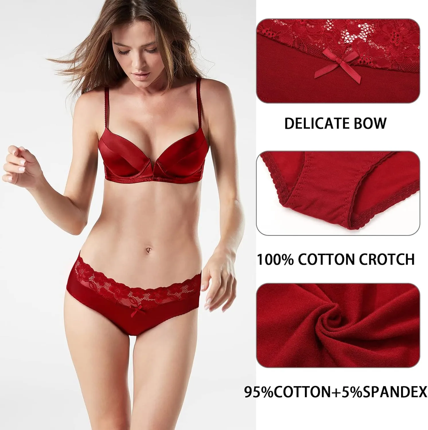 Aijolen Cotton Underwear for Women Bikini Panties Sexy Breathable Hipster with Lace Waist Multipack