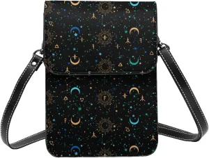 al-chemical signs and space astronomy black Crossbody Cell Phone Purse for Women Girls Leather Mini Cross Body Bags Small Shoulder Bags