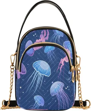 ALAZA Quilted Crossbody Bags for Women,Illustrated Jellyfish Women's Crossbody Handbags Small Travel Purses Phone Bag