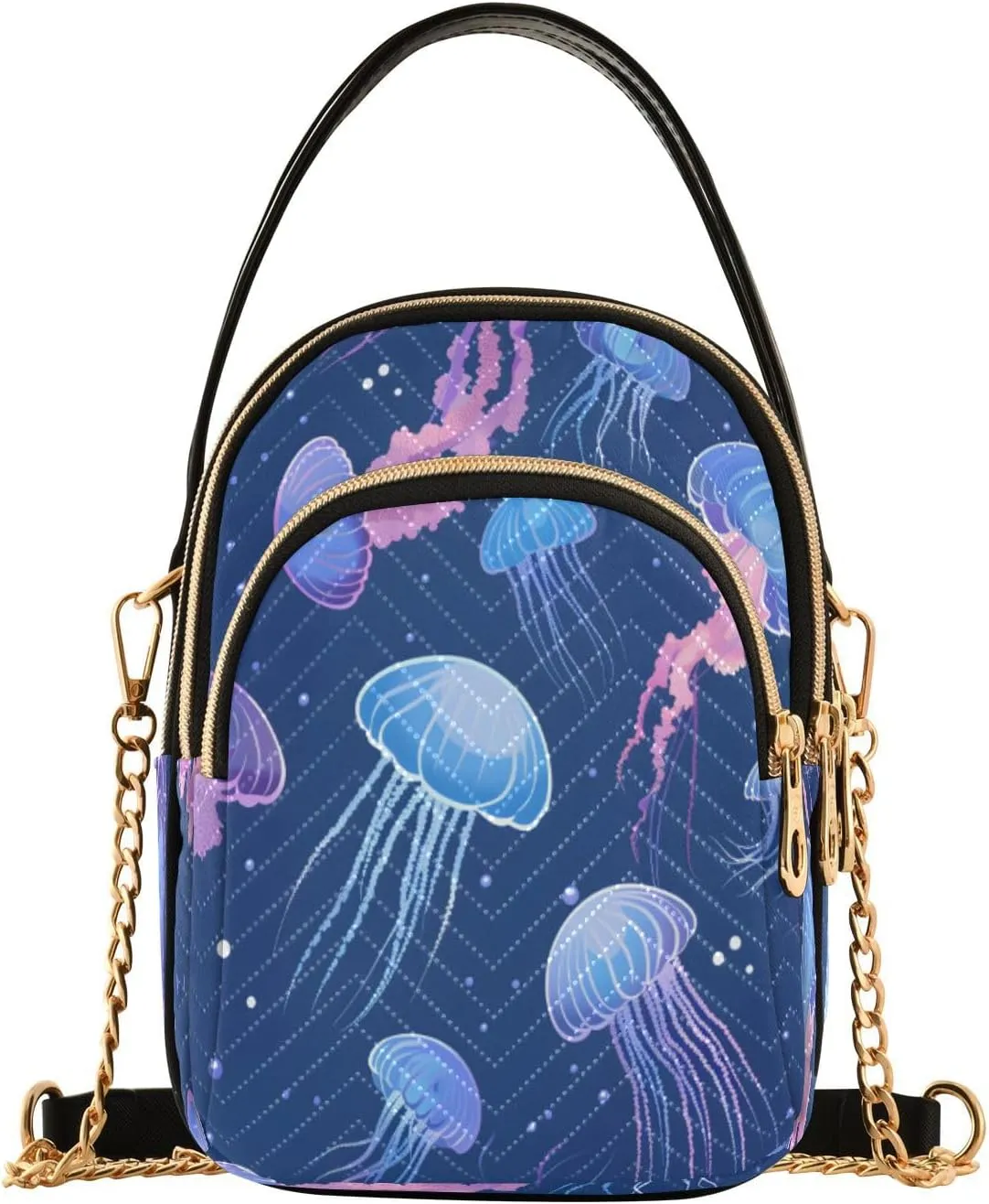 ALAZA Quilted Crossbody Bags for Women,Illustrated Jellyfish Women's Crossbody Handbags Small Travel Purses Phone Bag