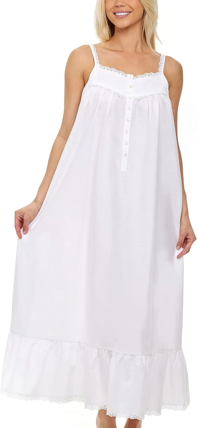 Alexander Del Rossa Victorian Nightgown, 100 Cotton Nightgowns for Women, Long Nightgowns for Women Soft Cotton, Nighty