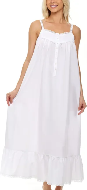 Alexander Del Rossa Victorian Nightgown, 100 Cotton Nightgowns for Women, Long Nightgowns for Women Soft Cotton, Nighty