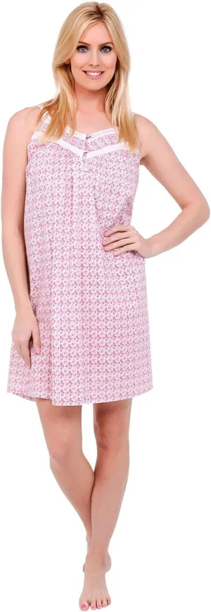 Alexander Del Rossa White Cotton Nightgowns for Women Soft Cotton, Sleeveless Button Up Short Vintage Victorian