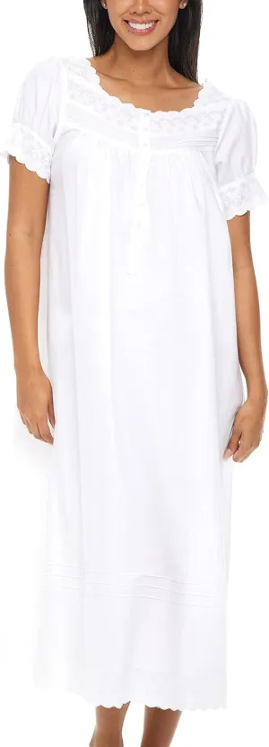 Alexander Del Rossa White Cotton Nightgowns for Women, Summer Nightgowns for Women Soft Cotton