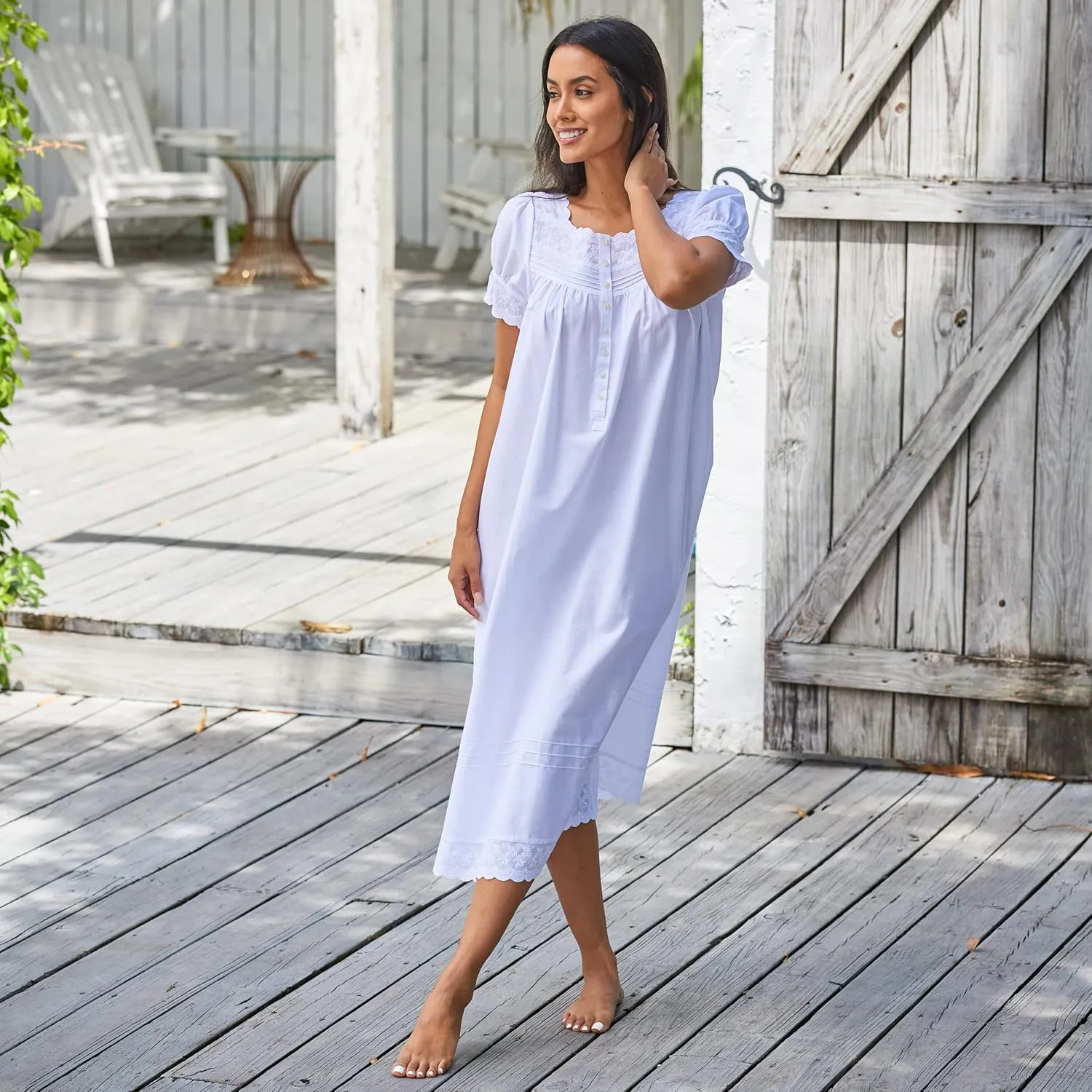 Alexander Del Rossa White Cotton Nightgowns for Women, Summer Nightgowns for Women Soft Cotton