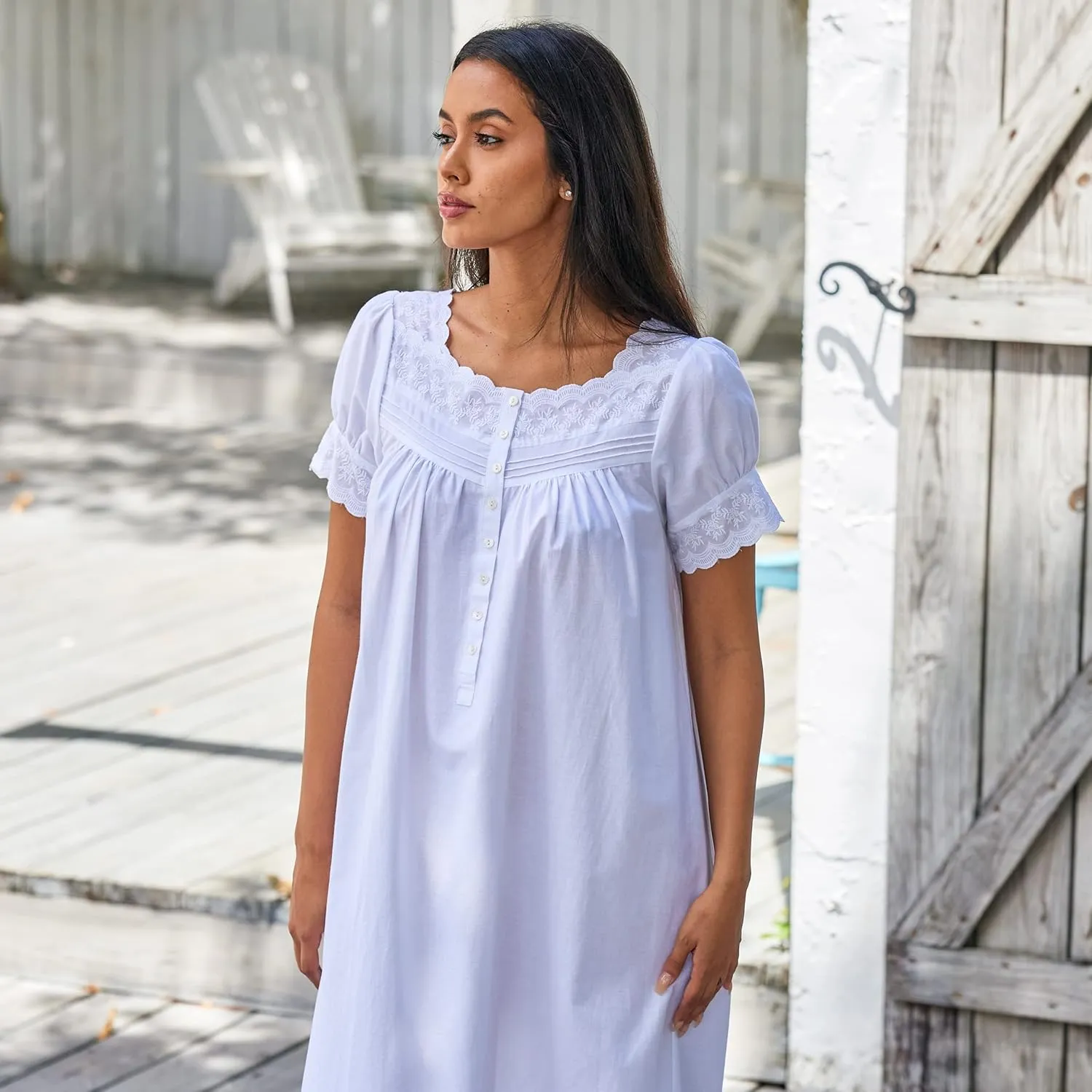 Alexander Del Rossa White Cotton Nightgowns for Women, Summer Nightgowns for Women Soft Cotton