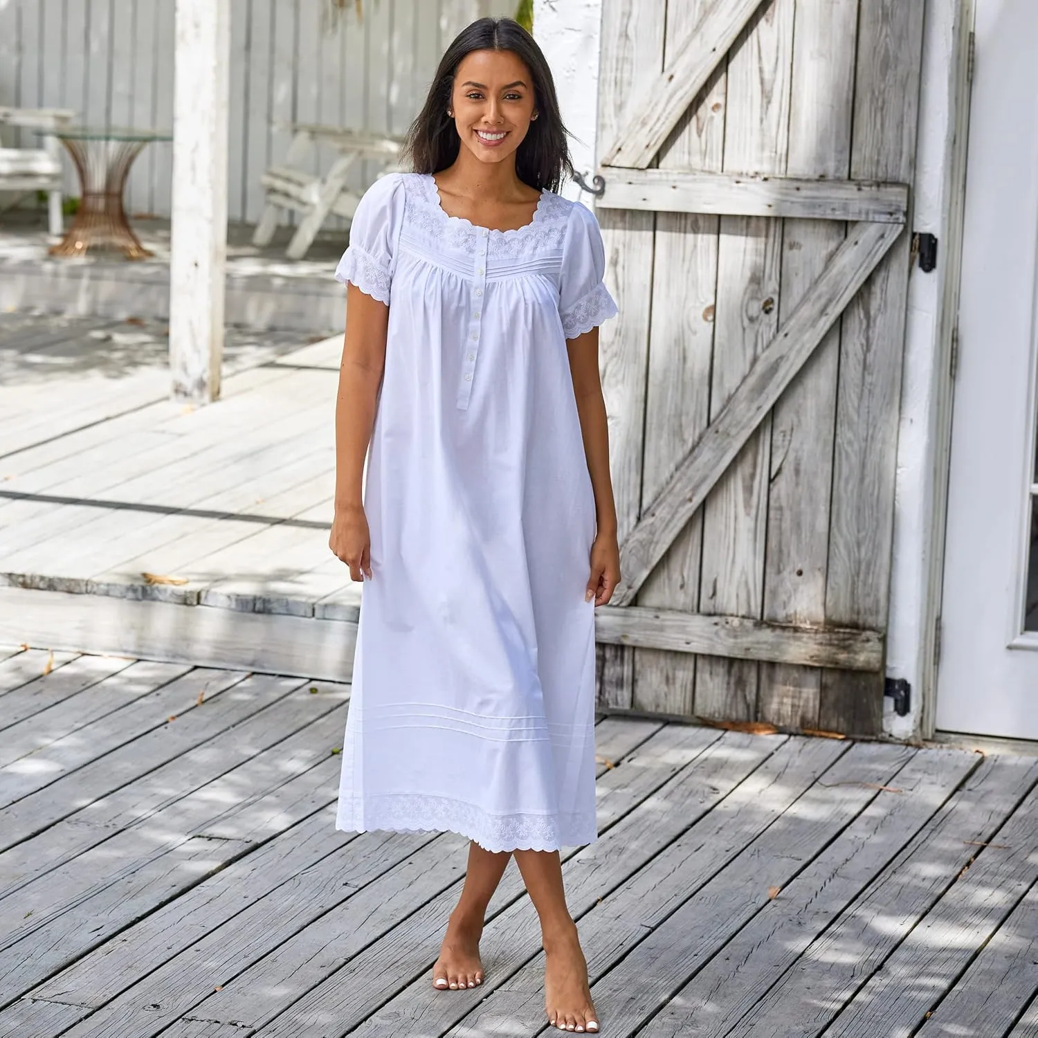 Alexander Del Rossa White Cotton Nightgowns for Women, Summer Nightgowns for Women Soft Cotton