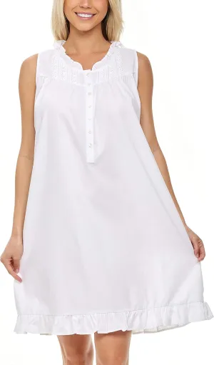 Alexander Del Rossa White Vintage Nightgown, Vintage Nightgowns for Women, Sleveless Cotton Victorian Nightgown