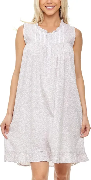 Alexander Del Rossa White Vintage Nightgown, Vintage Nightgowns for Women, Sleveless Cotton Victorian Nightgown