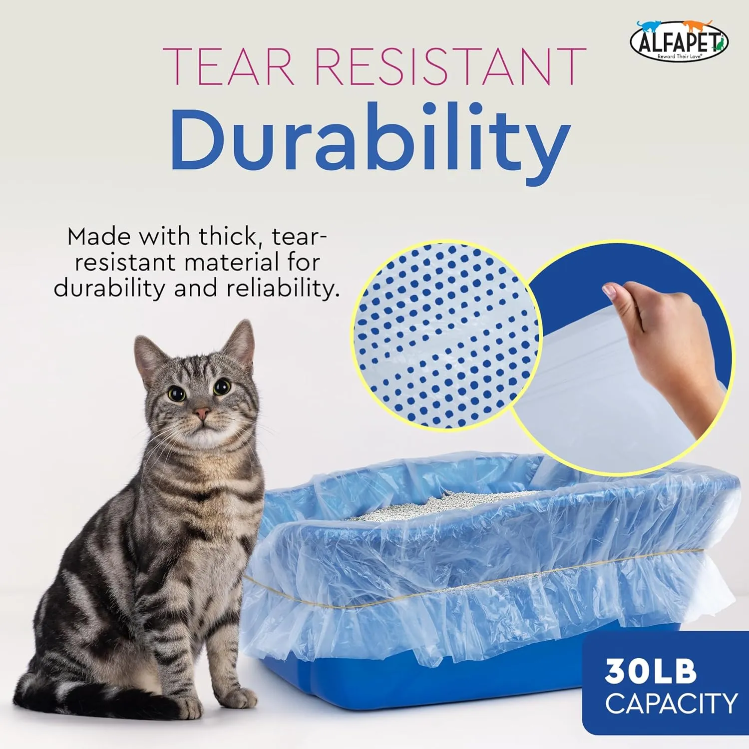 Alfapet Original Sifting Cat Litter Box Liners - Extra Giant 20 Count - Tear-Resistant Cat Litter Bags - Waterproof Kitty Litter Liners - Fits Almost All Litterbox Pan Sizes, 40" x 38", 30 lb Capacity