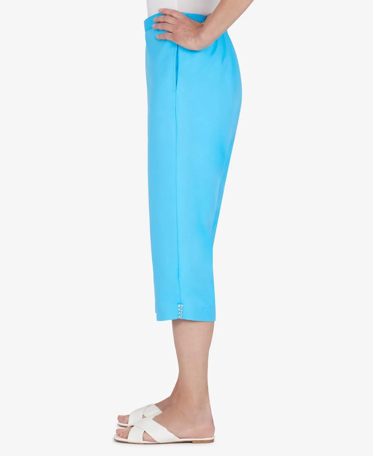 Alfred Dunner Women's Petite Embellished Cuff Twill Capri