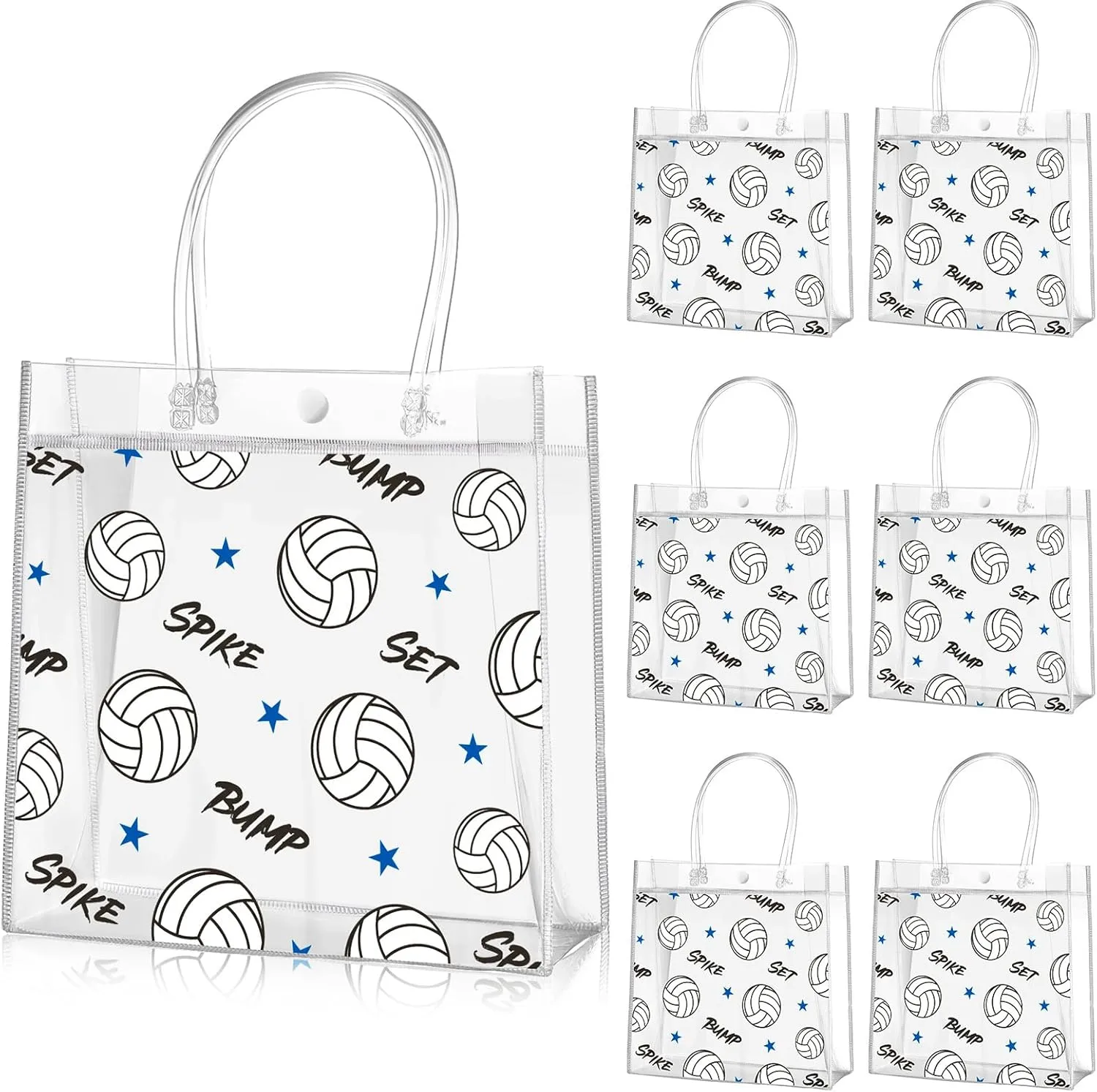 Aliceset 20 Pcs Volleyball Clear Treat Bags with Handles Volleyball Goodie Bags Sport Theme Party Favor for Team Snack Birthday Gifts, 8 x 8 x 3.15''