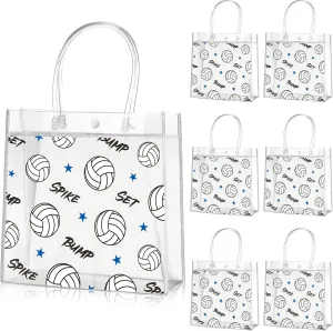 Aliceset 20 Pcs Volleyball Clear Treat Bags with Handles Volleyball Goodie Bags Sport Theme Party Favor for Team Snack Birthday Gifts, 8 x 8 x 3.15''