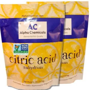 Alpha Chemicals Non-GMO Project Verified Citric Acid - 10 Pounds (2-5 lb Bags) - Organic, 100% Pure