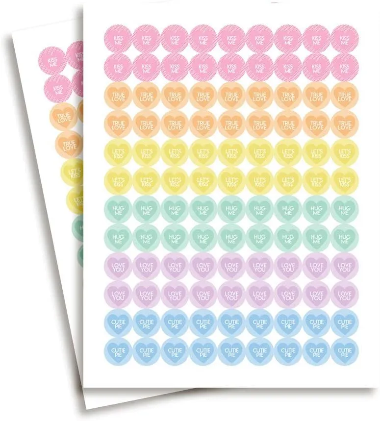 Amanda Creation Valentine Pastel Comment Hearts Party Kiss Stickers, 300 Round Labels, 0.75" for Chocolate Kisses & Party Favors