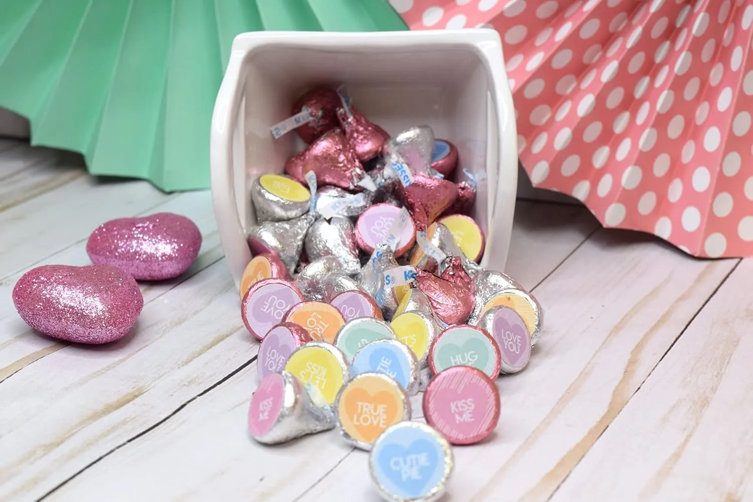 Amanda Creation Valentine Pastel Comment Hearts Party Kiss Stickers, 300 Round Labels, 0.75" for Chocolate Kisses & Party Favors