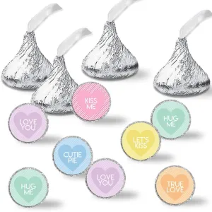 Amanda Creation Valentine Pastel Comment Hearts Party Kiss Stickers, 300 Round Labels, 0.75" for Chocolate Kisses & Party Favors