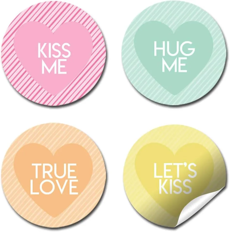 Amanda Creation Valentine Pastel Comment Hearts Party Kiss Stickers, 300 Round Labels, 0.75" for Chocolate Kisses & Party Favors