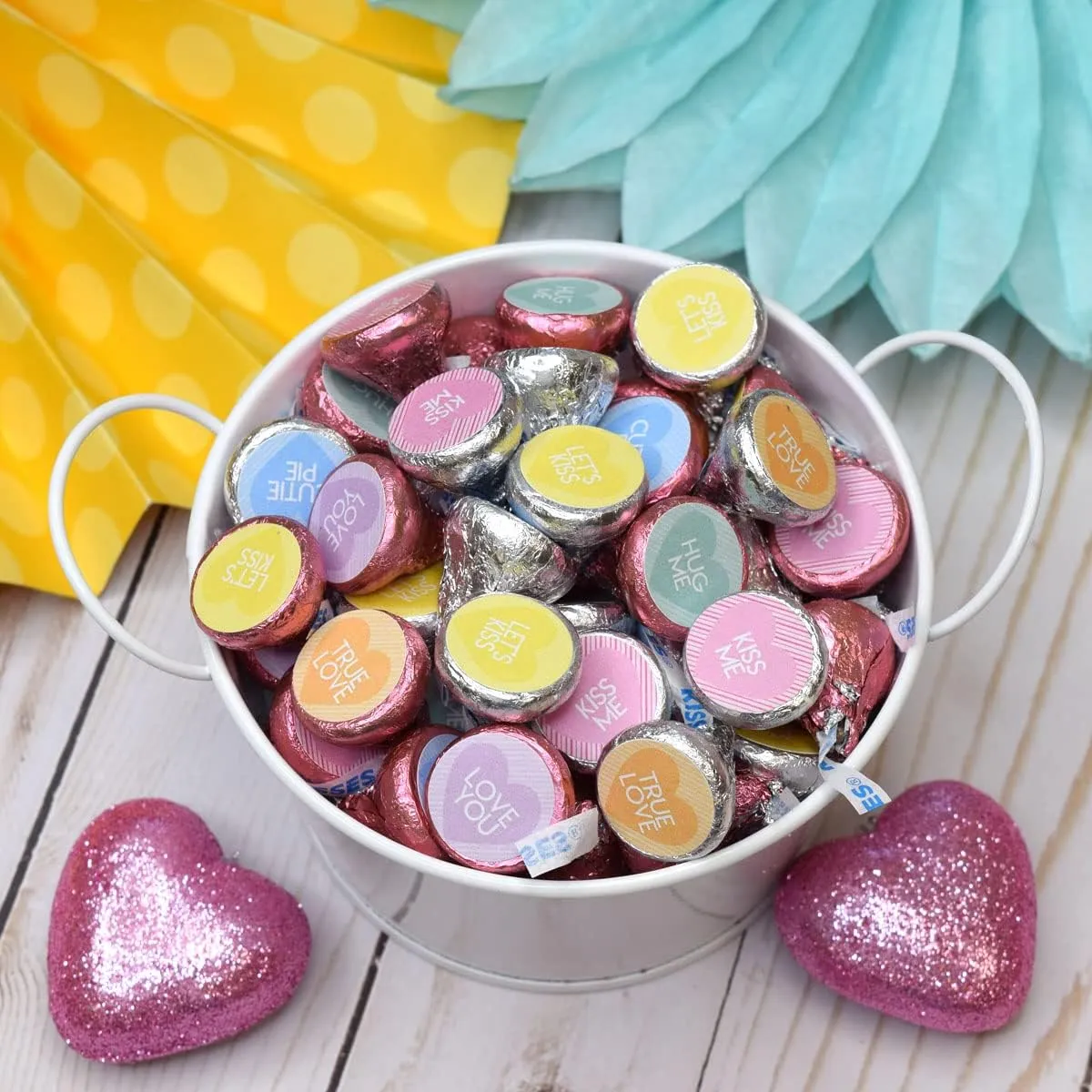 Amanda Creation Valentine Pastel Comment Hearts Party Kiss Stickers, 300 Round Labels, 0.75" for Chocolate Kisses & Party Favors