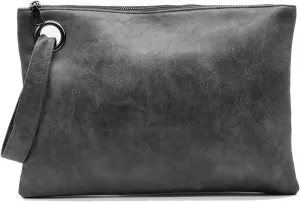 Amaze Womens Oversized Clutch Bag Large PU Leather Pouch Evening Handbags Envelope Purse with Wristlet Shoulder Lady