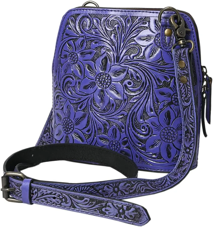 American Darling Cross Body Hand Tooled Genuine Leather women bag western handbag purse, Black