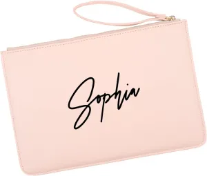 Andaz Press Personalized Vegan Leather Wristlet Clutch Purse Pouch Bag for Women, Bridesmaid Proposal Gifts, Custom Name Script Cosmetic Bag for Wedding Bachelorette Bridal Shower Bridal Party, 1-Pack