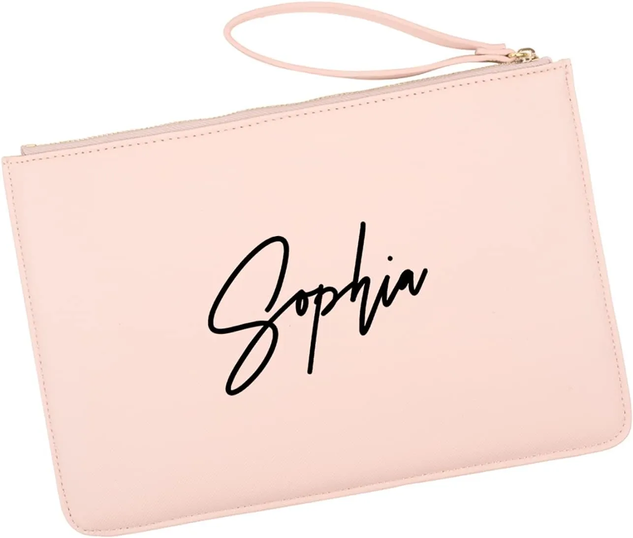 Andaz Press Personalized Vegan Leather Wristlet Clutch Purse Pouch Bag for Women, Bridesmaid Proposal Gifts, Custom Name Script Cosmetic Bag for Wedding Bachelorette Bridal Shower Bridal Party, 1-Pack