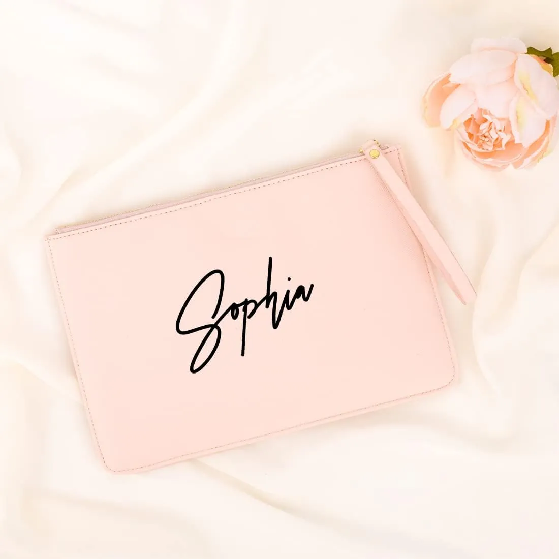 Andaz Press Personalized Vegan Leather Wristlet Clutch Purse Pouch Bag for Women, Bridesmaid Proposal Gifts, Custom Name Script Cosmetic Bag for Wedding Bachelorette Bridal Shower Bridal Party, 1-Pack