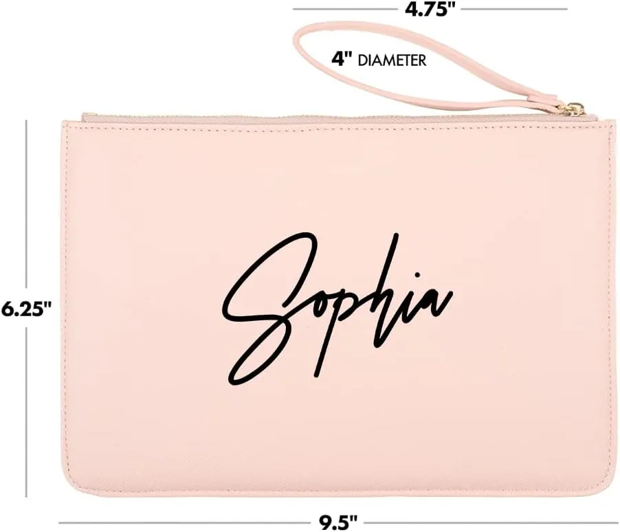 Andaz Press Personalized Vegan Leather Wristlet Clutch Purse Pouch Bag for Women, Bridesmaid Proposal Gifts, Custom Name Script Cosmetic Bag for Wedding Bachelorette Bridal Shower Bridal Party, 1-Pack