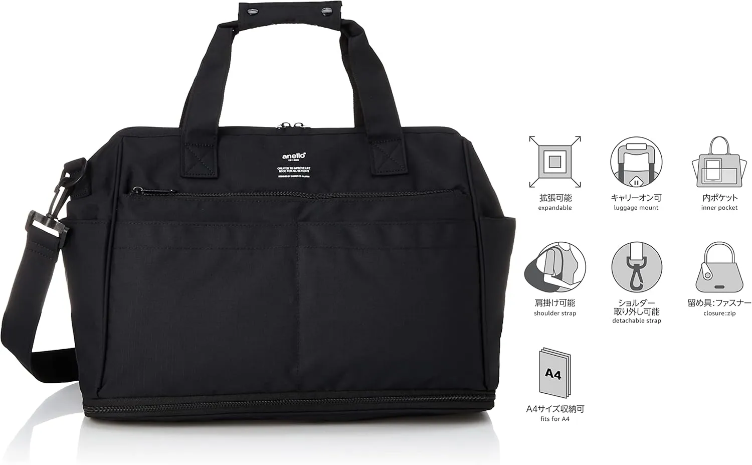 anello(アネロ) Women 2-Way Expansion Boston Bag