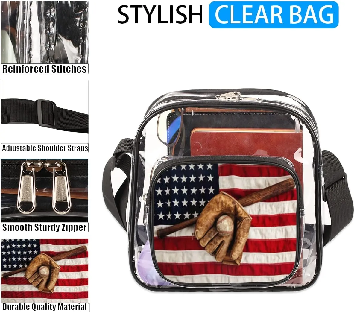 Animals Cookies Clear Crossbody Bag Clear Messenger Bag Shoulder Bags Clear Purse Stadium Approved