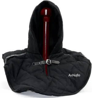 AnNafi® Renaissance Medieval Cotton Padded Armor Collar and Coif Arming Cap| Aventail Neck Head Protector Under Armor |Black