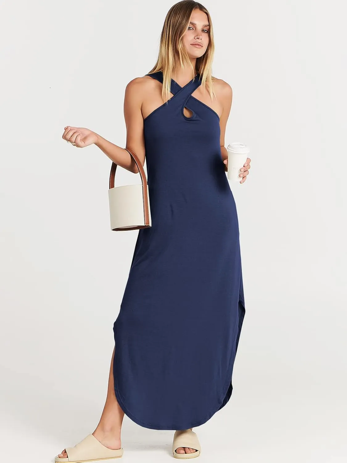 ANRABESS Women’s Casual Summer Maxi Dress Sexy Slit Side Sleeveless Loose Beach Long Sundress Vacation Outfits with Pockets