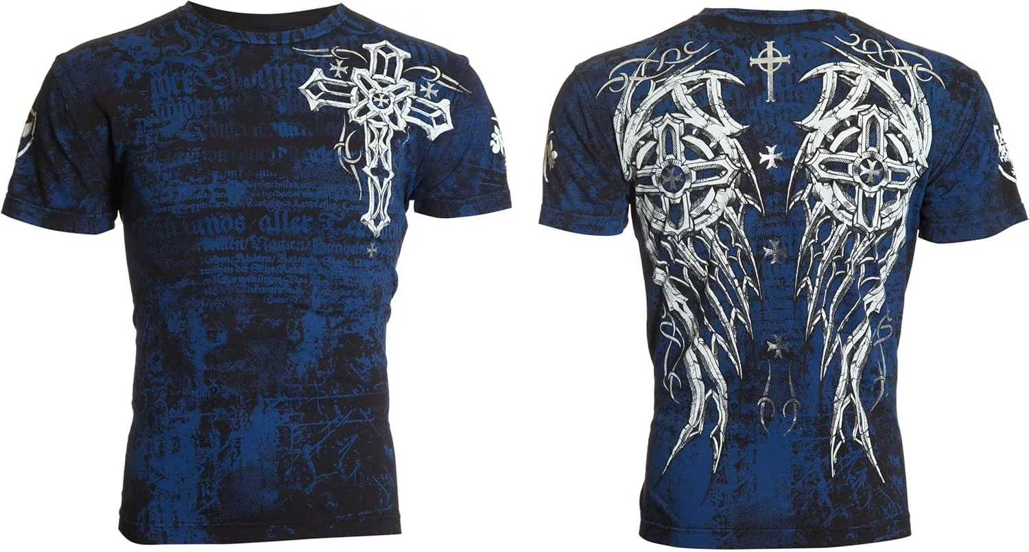 Archaic by Affliction Men's T-Shirt Spike Wings Navy