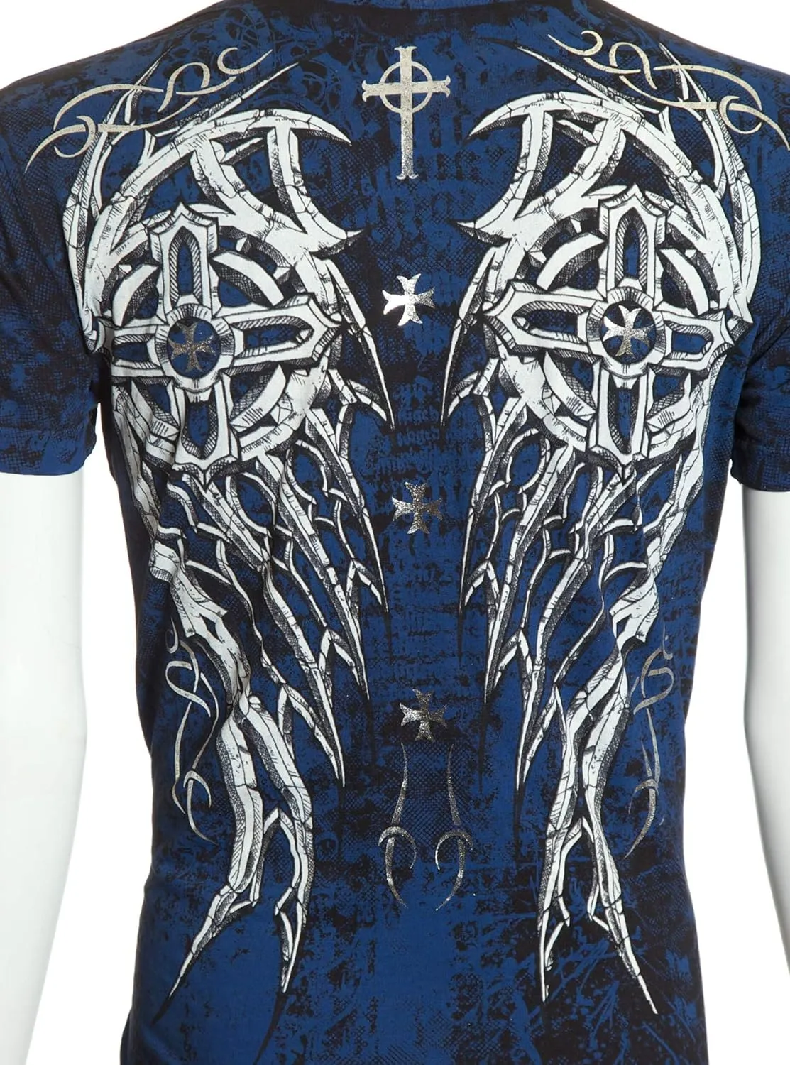 Archaic by Affliction Men's T-Shirt Spike Wings Navy