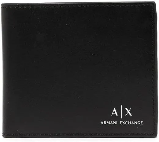 Armani Exchange Logo Smooth Leather Bifold Wallet, Black